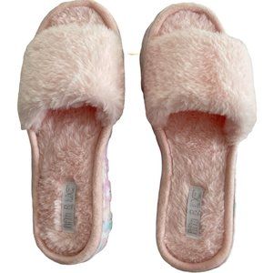 🌹NWT Women’s Slippers FIFTH & LUXE Faux Fue  Pink Size XL 10/11